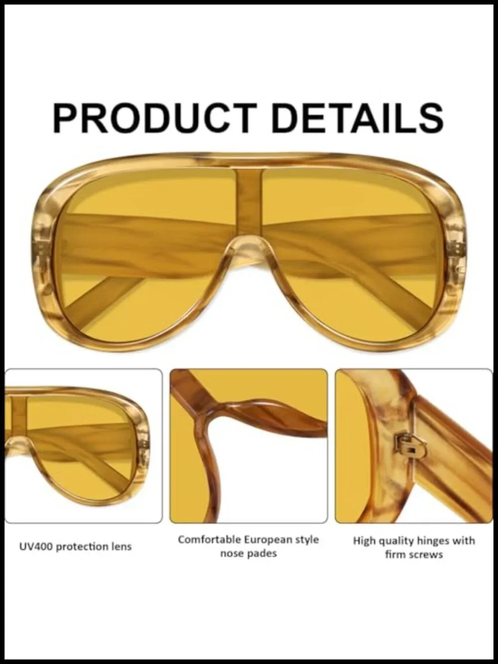 Oversized Shield Sunglasses UV400 Retro Thick Aviator Shades Fashion Sunnies